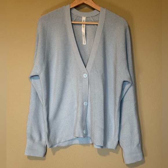 Lululemon Merino Wool Blend Ribbed Button Front Cardigan Blue Size 10 - Picture 2 of 8